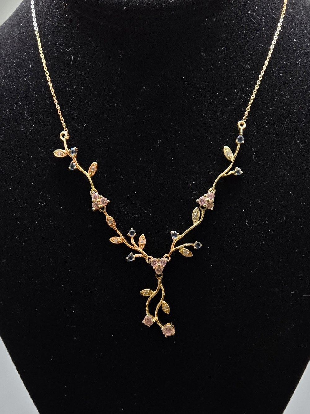 Sunstone Imports Dainty Necklace Floral Vine Sterling 925 Silver & CZs
